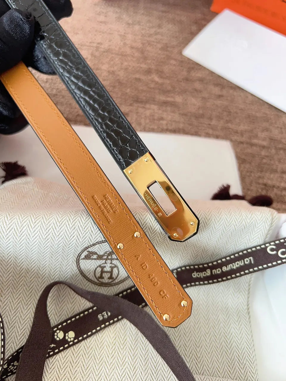 Hermes Black Crocodile Kelly Belt - Hình 4
