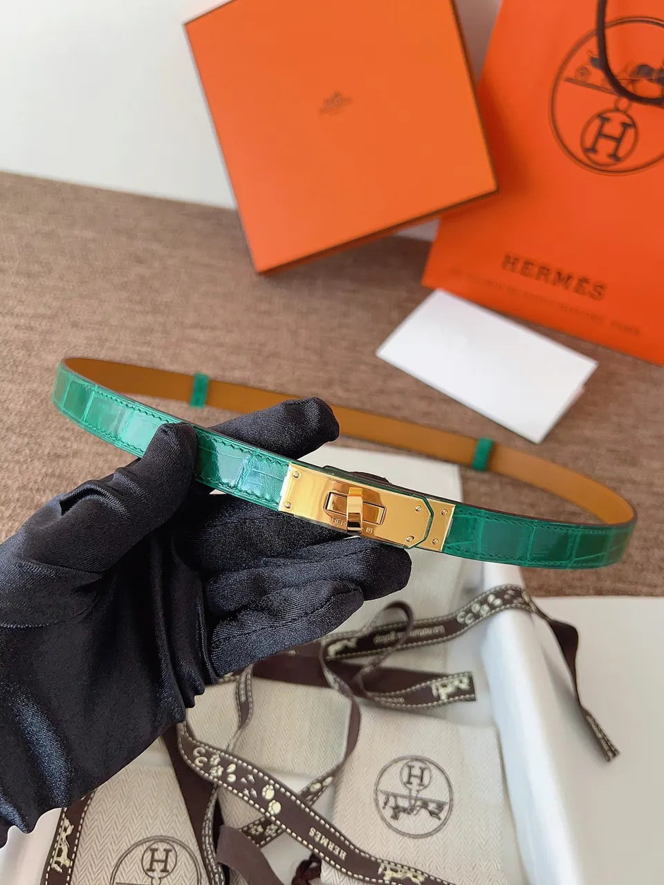 Hermes Emerald Alligator Belt - Hình 2