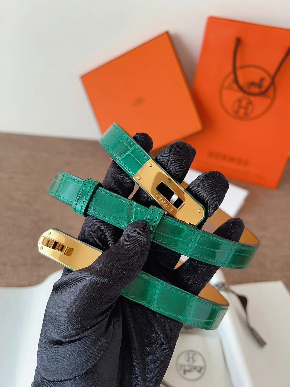 Hermes Emerald Alligator Belt - Hình 3