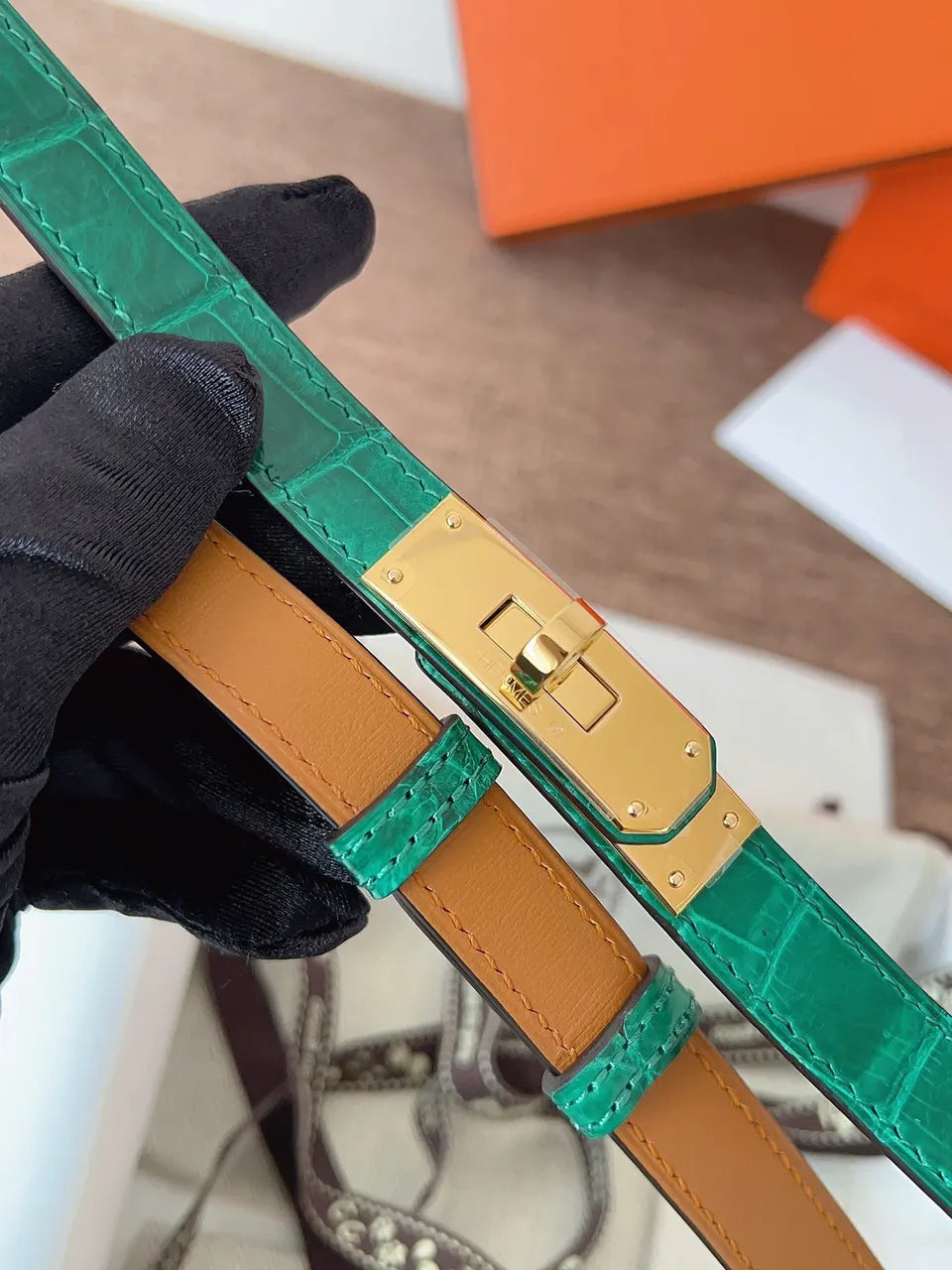 Hermes Emerald Alligator Belt - Hình 4
