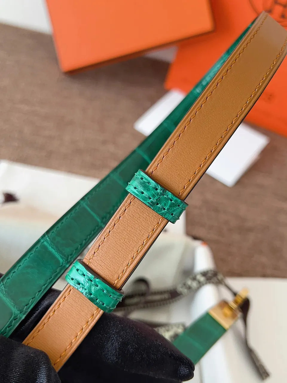 Hermes Emerald Alligator Belt - Hình 5