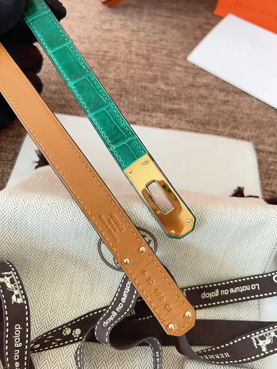 Hermes Emerald Alligator Belt - Hình 6