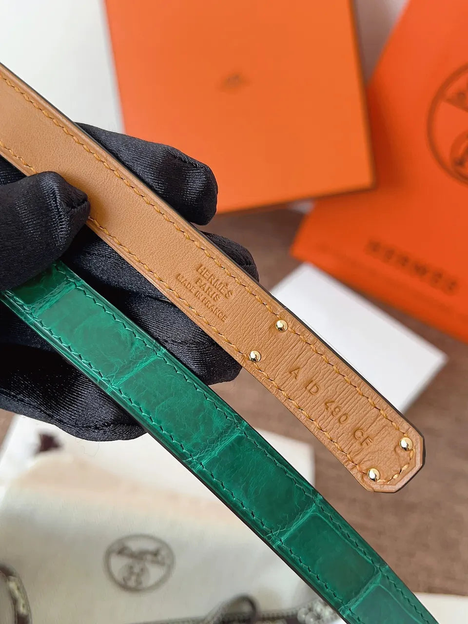 Hermes Emerald Alligator Belt - Hình 7