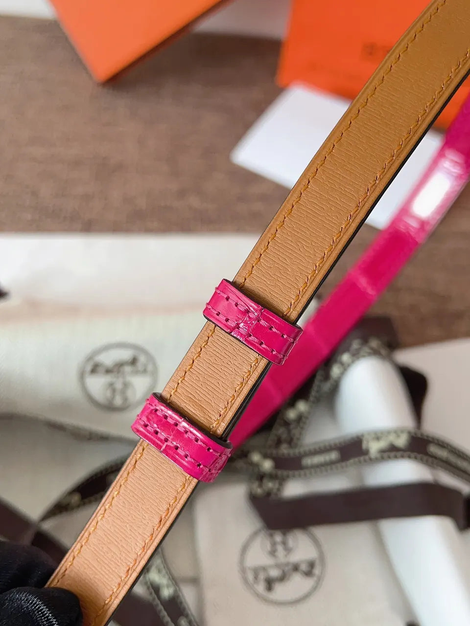 Hermes Fuchsia Alligator Kelly Belt - Hình 6