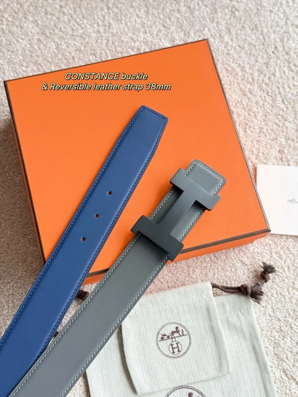 Hermes Grey Blue Reversible Belt - Hình 2