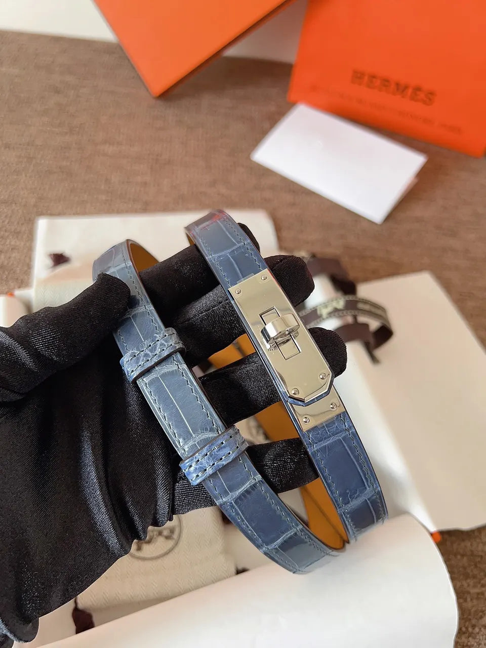 Hermes Blue Crocodile Kelly Bracelet