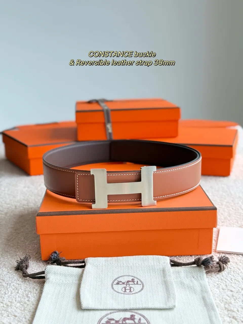 Hermes Constance Tan/Gray Belt
