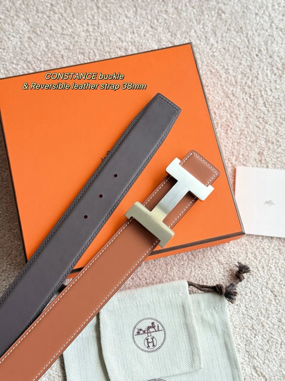 Hermes Constance Tan/Gray Belt - Hình 2