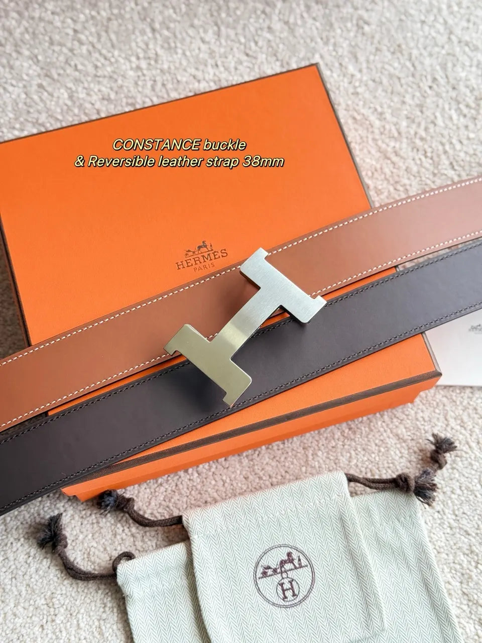 Hermes Constance Tan/Gray Belt - Hình 3