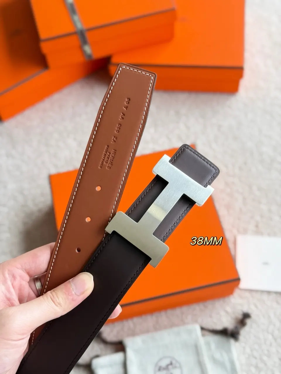 Hermes Constance Tan/Gray Belt - Hình 4