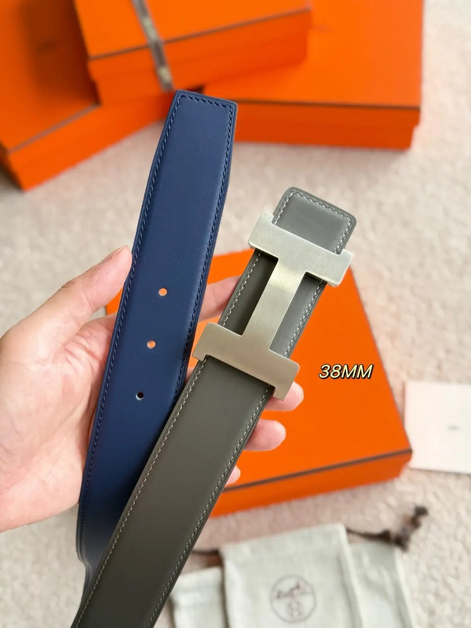 Hermes Blue Grey Belt - Hình 3