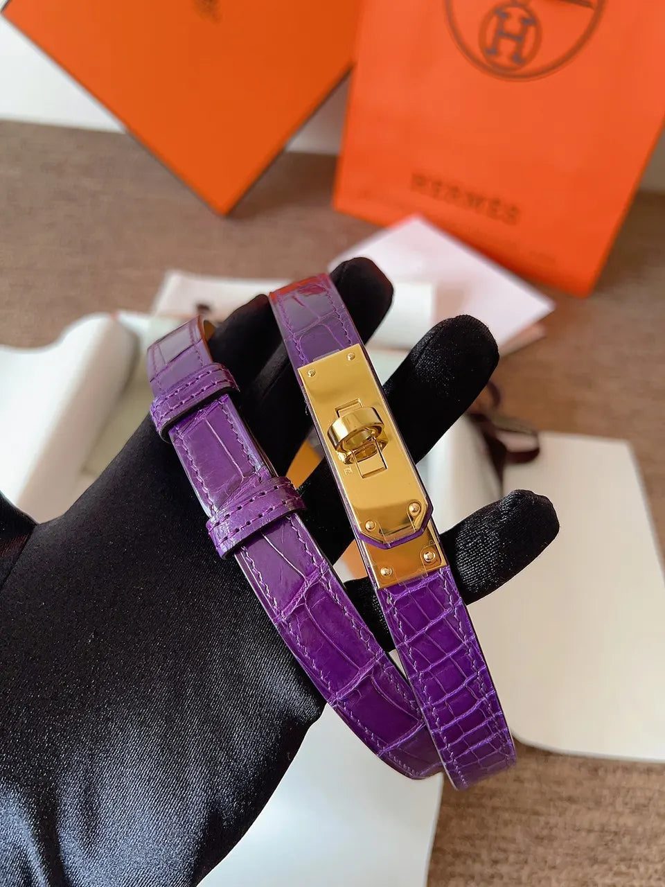 Hermes Purple Crocodile Belt