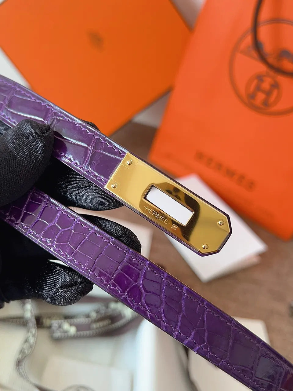 Hermes Purple Crocodile Belt - Hình 2