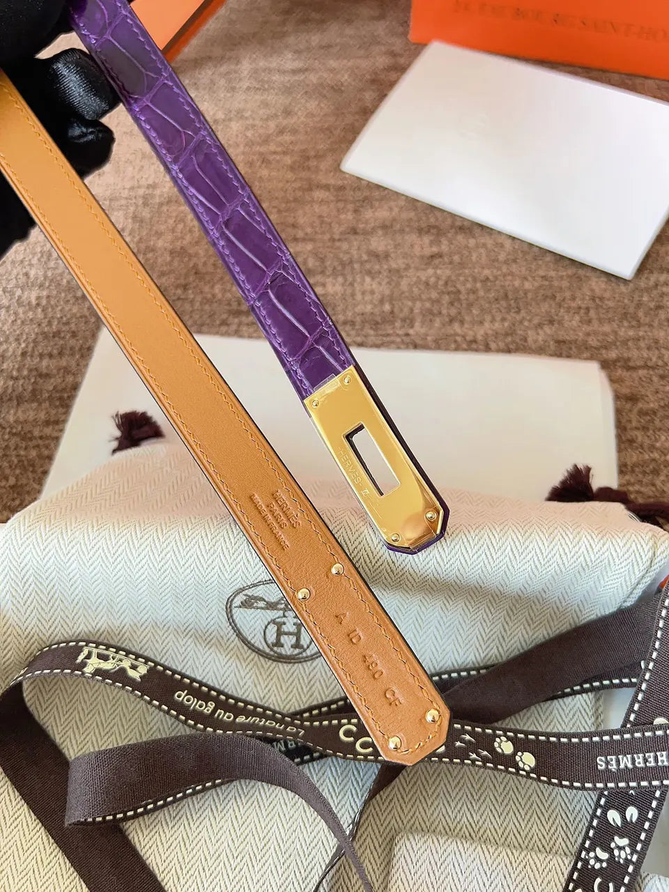 Hermes Purple Crocodile Belt - Hình 3