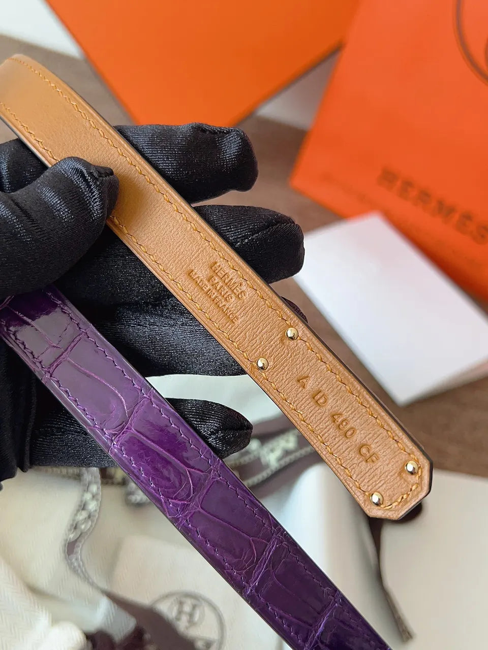 Hermes Purple Crocodile Belt - Hình 4