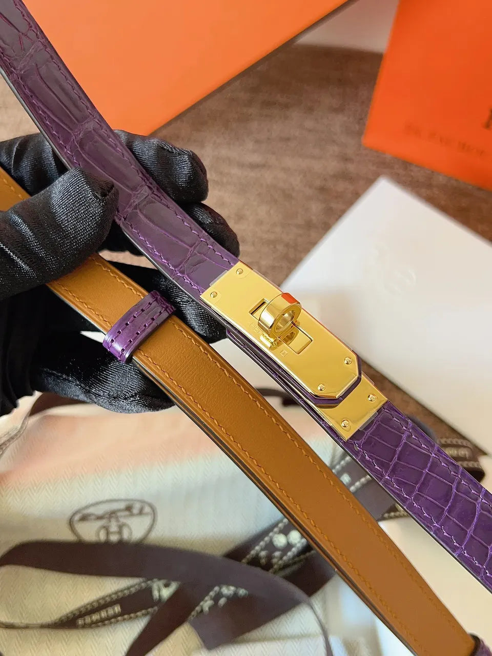 Hermes Purple Crocodile Belt - Hình 5