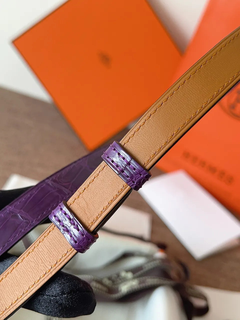 Hermes Purple Crocodile Belt - Hình 8