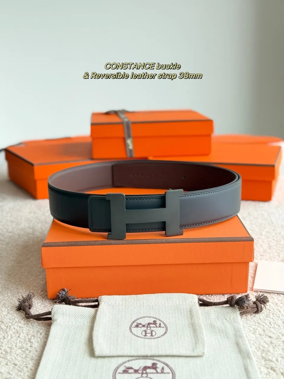 Hermes Constance Matte Black Reversible Belt