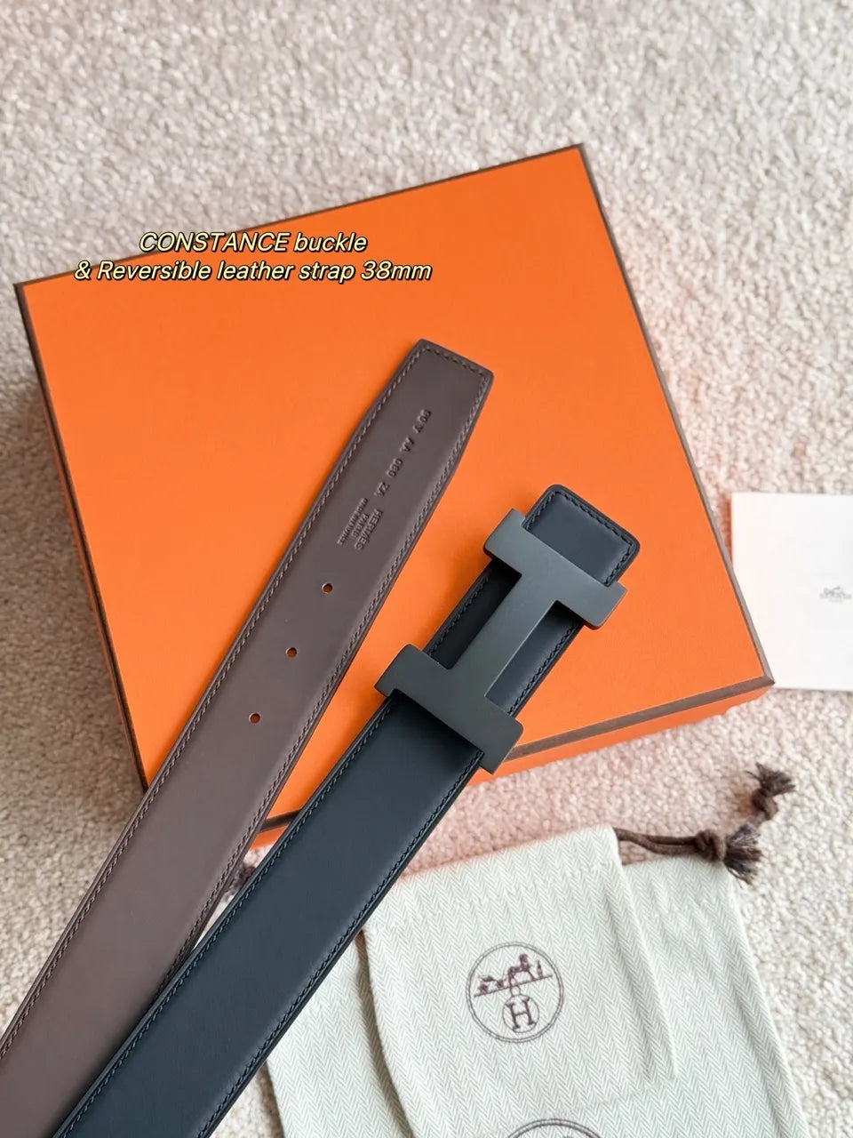 Hermes Constance Matte Black Reversible Belt - Hình 2