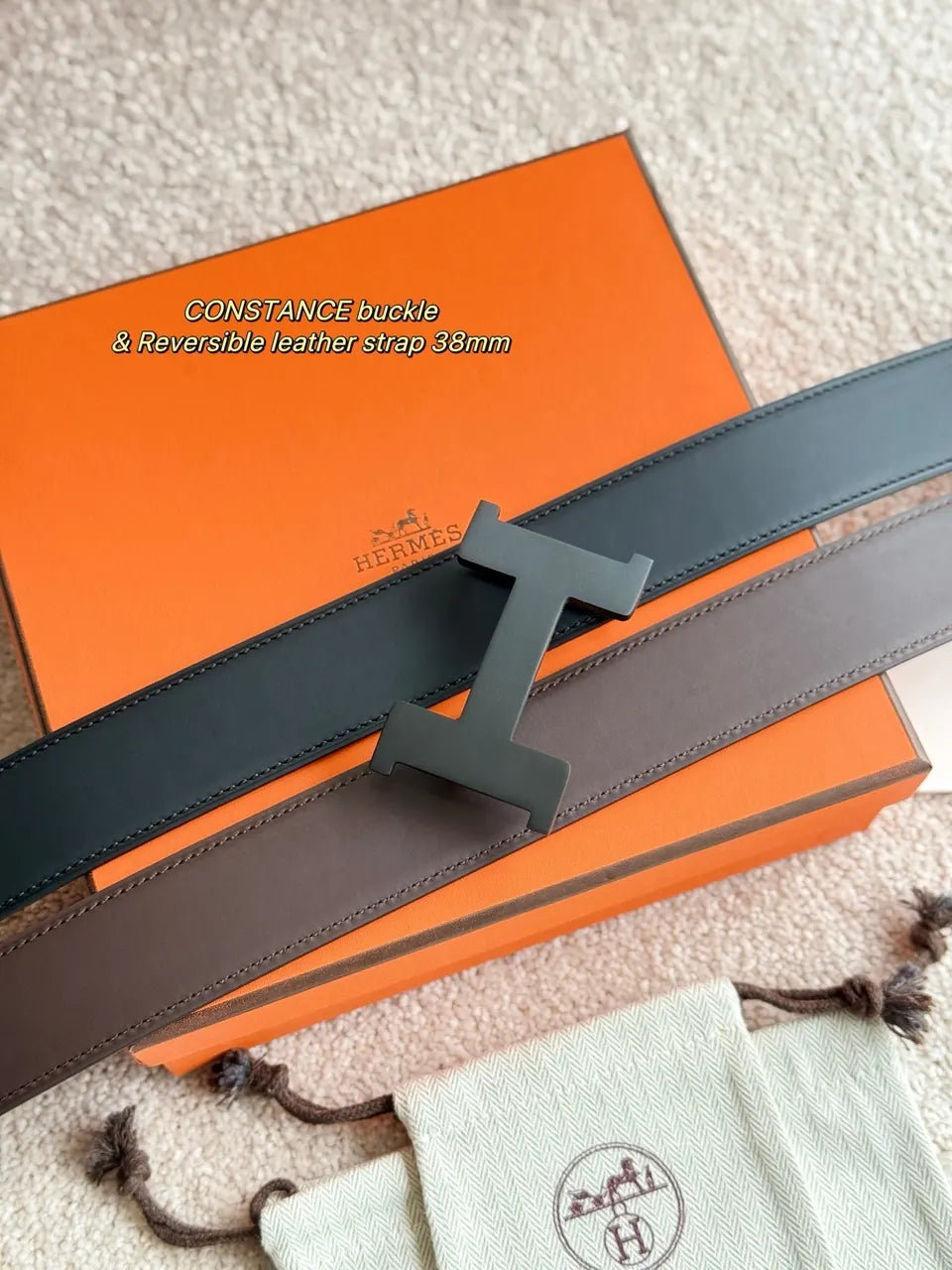 Hermes Constance Matte Black Reversible Belt - Hình 3