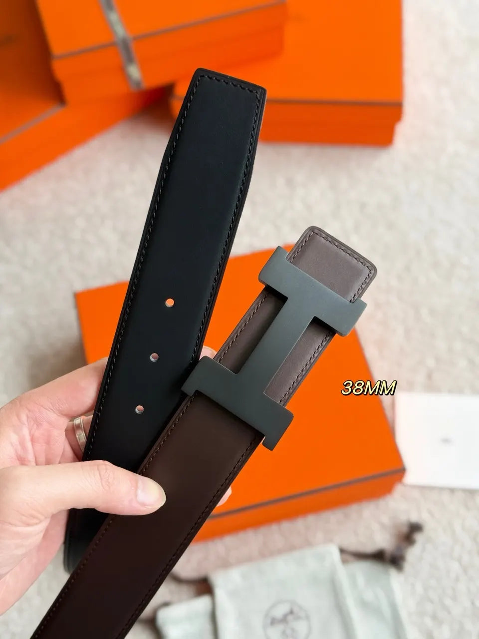 Hermes Constance Matte Black Reversible Belt - Hình 4