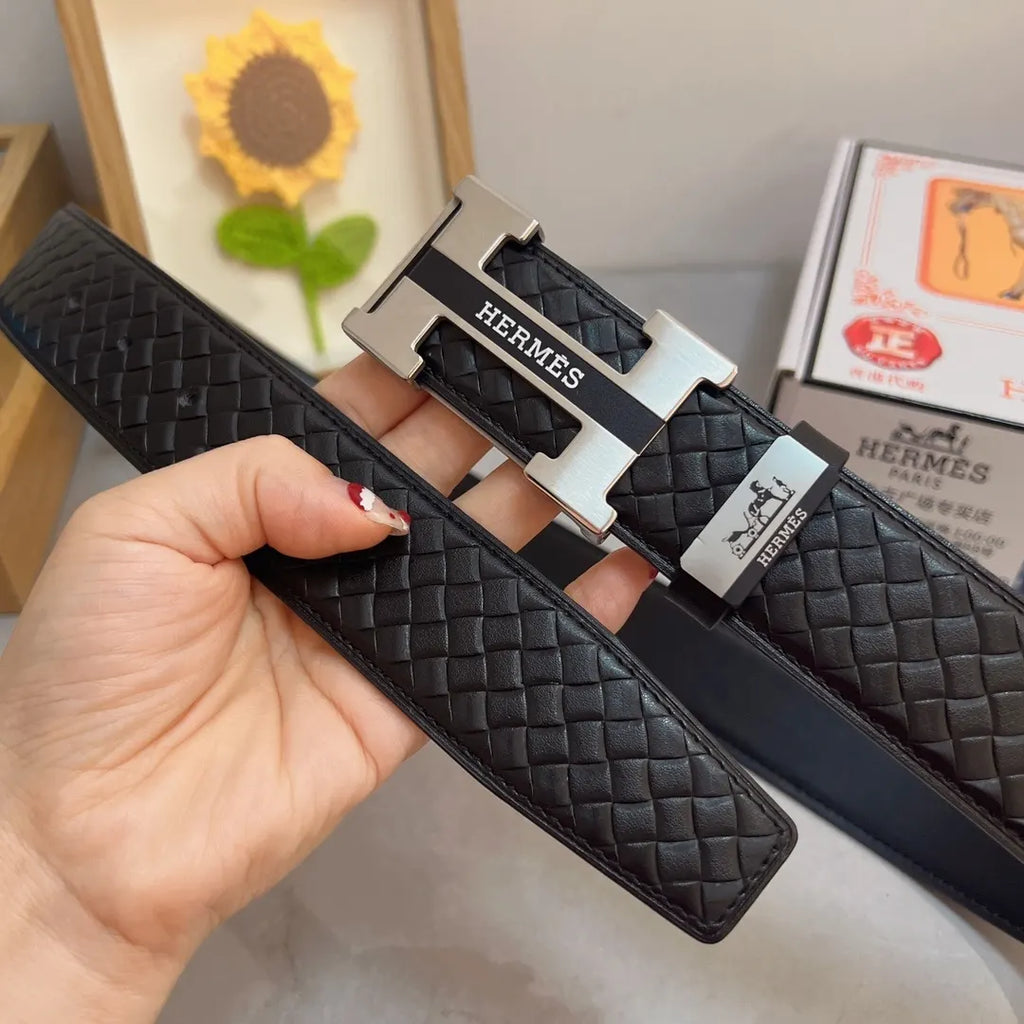 Hermes Woven Black Leather Belt - Hình 2
