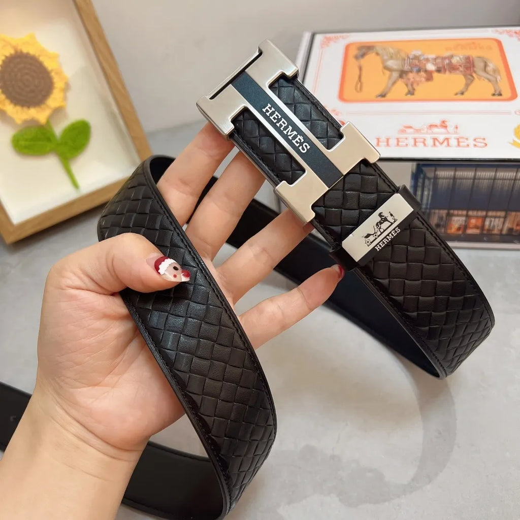 Hermes Woven Black Leather Belt - Hình 3