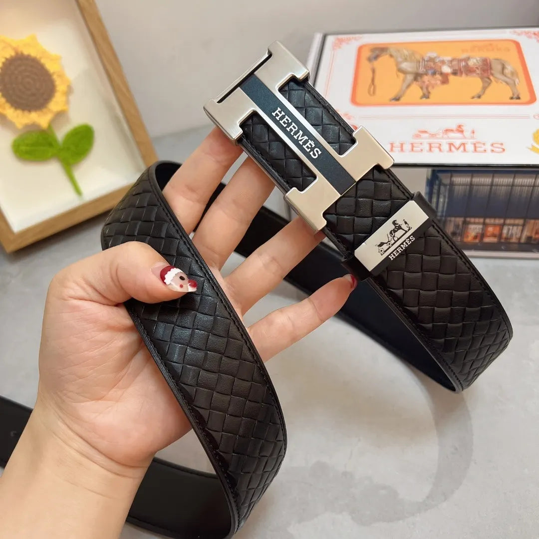 Hermes Woven Black Leather Belt - Hình 3