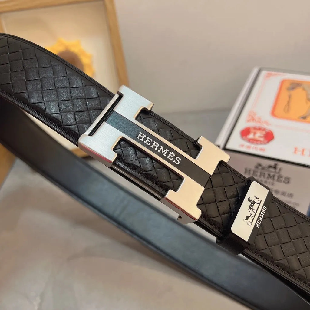 Hermes Woven Black Leather Belt - Hình 5
