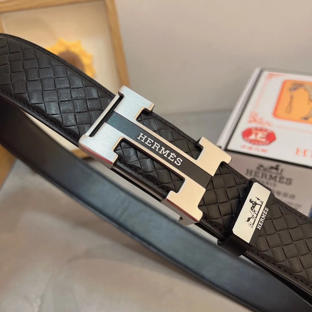 Hermes Woven Black Leather Belt - Hình 5
