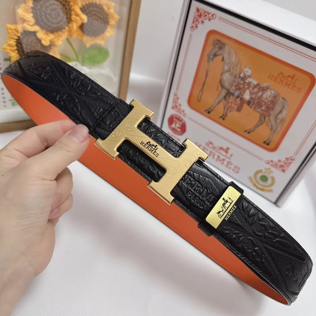orange Hermes Embossed Leather Belt