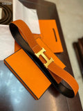 gold Hermes Orange Togo Leather Belt