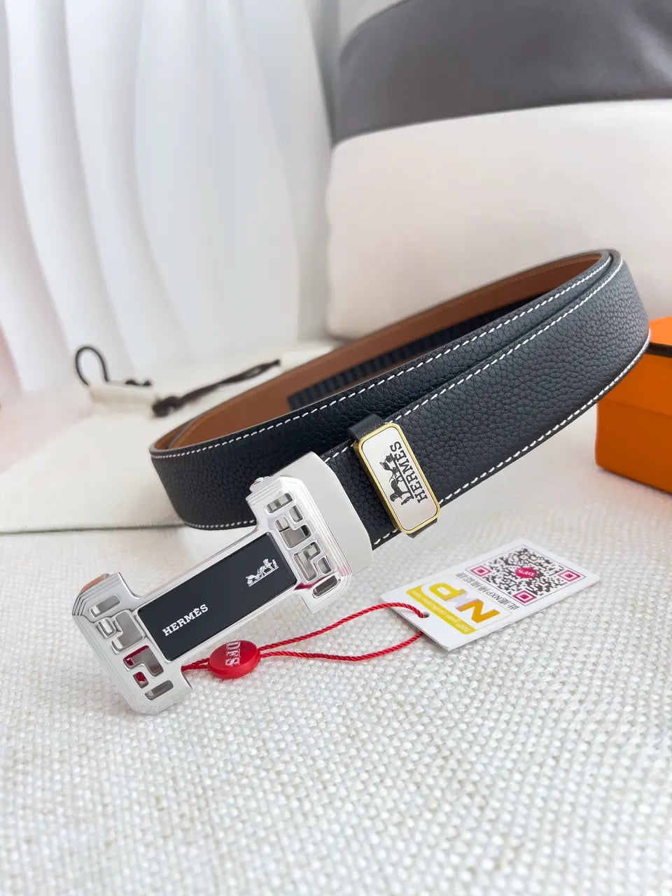 Hermes Black Leather DFS Buckle Belt