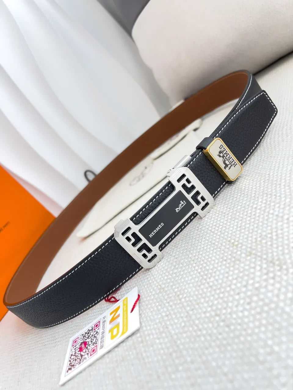 Hermes Black Leather DFS Buckle Belt - Hình 3
