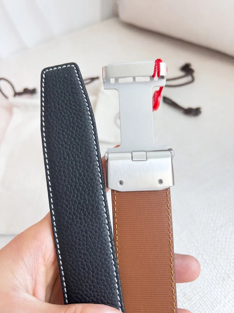Hermes Black Leather DFS Buckle Belt - Hình 4