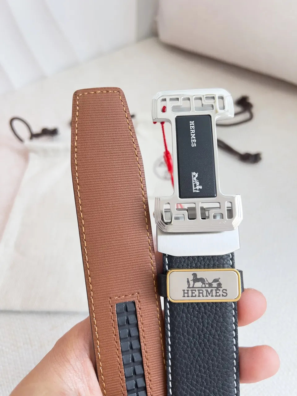Hermes Black Leather DFS Buckle Belt - Hình 5