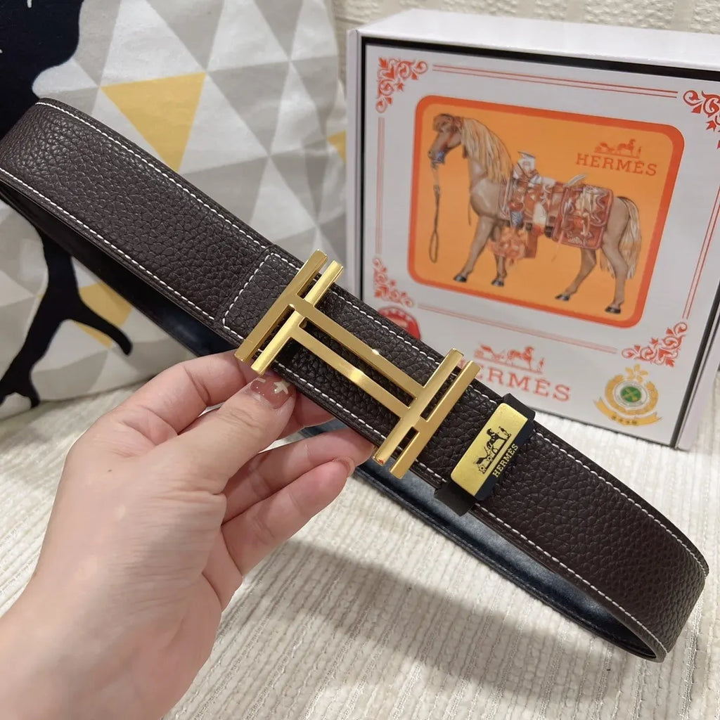 leather Hermes Black Silver Buckle Belt - Hình 4