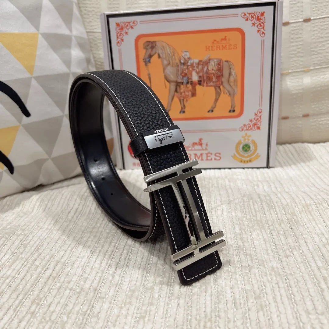 Hermes Black Leather Belt buckle