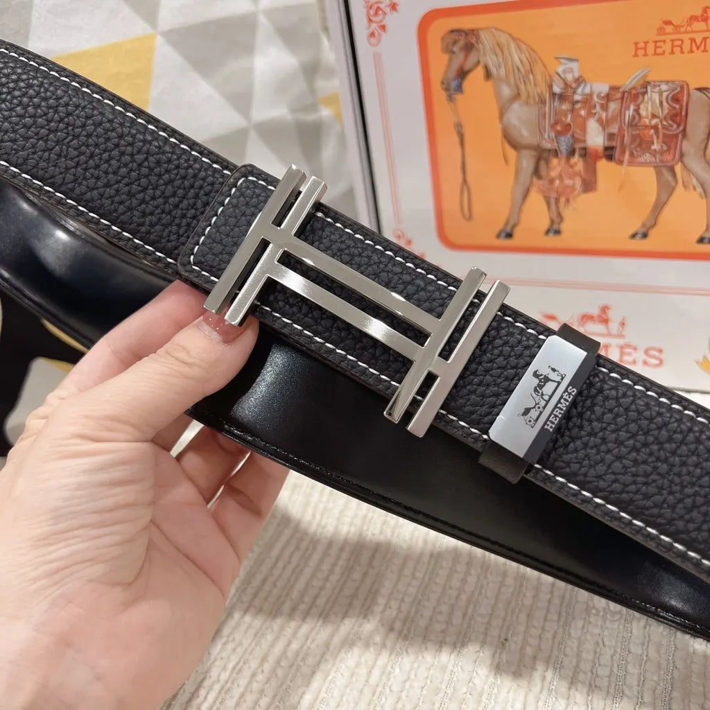 Hermes Black Leather Belt buckle - Hình 4