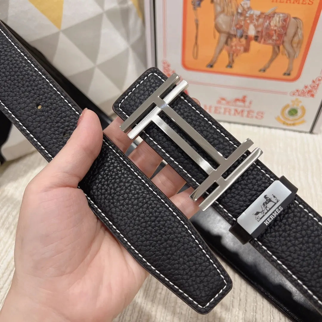 Hermes Black Leather Belt buckle - Hình 6