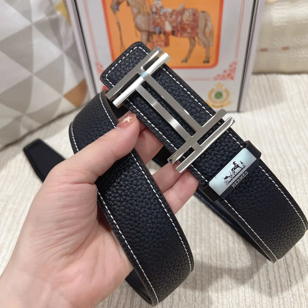 Hermes Black Leather Belt buckle - Hình 7