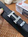 silver Hermes Ostrich Leather Belt