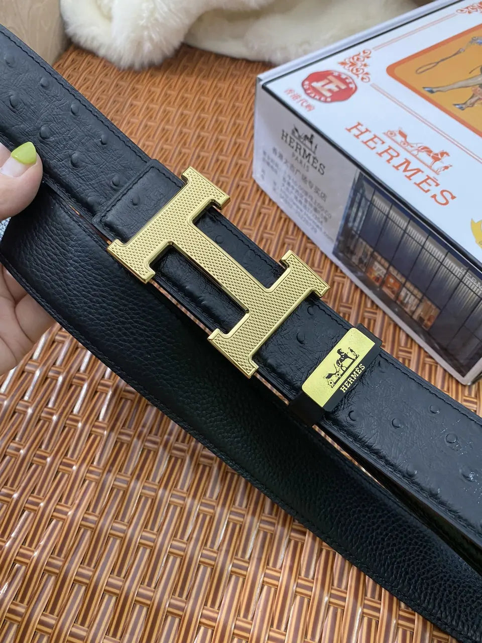 Hermes Ostrich Gold Buckle Belt