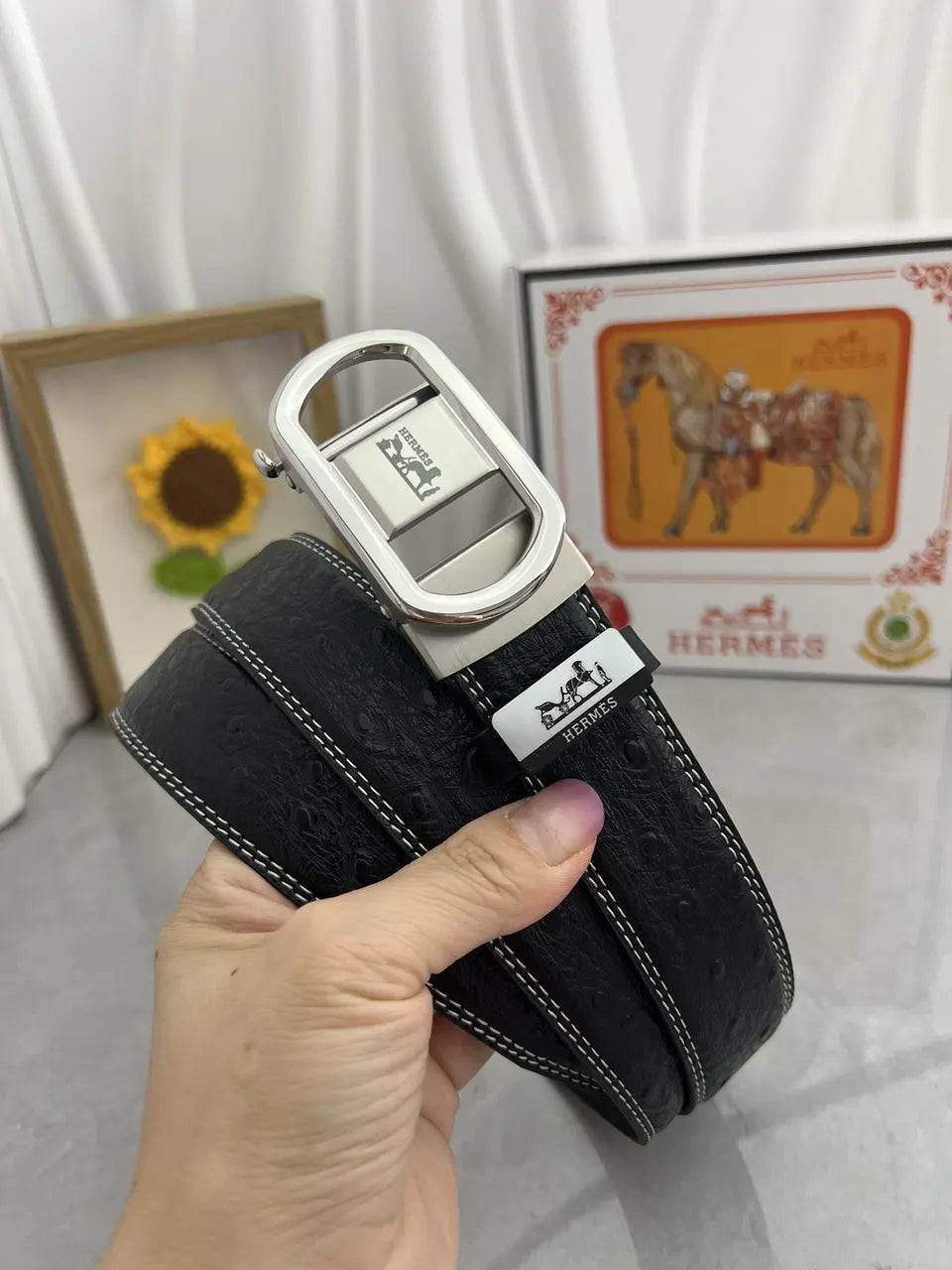 Hermes Ostrich Leather Belt