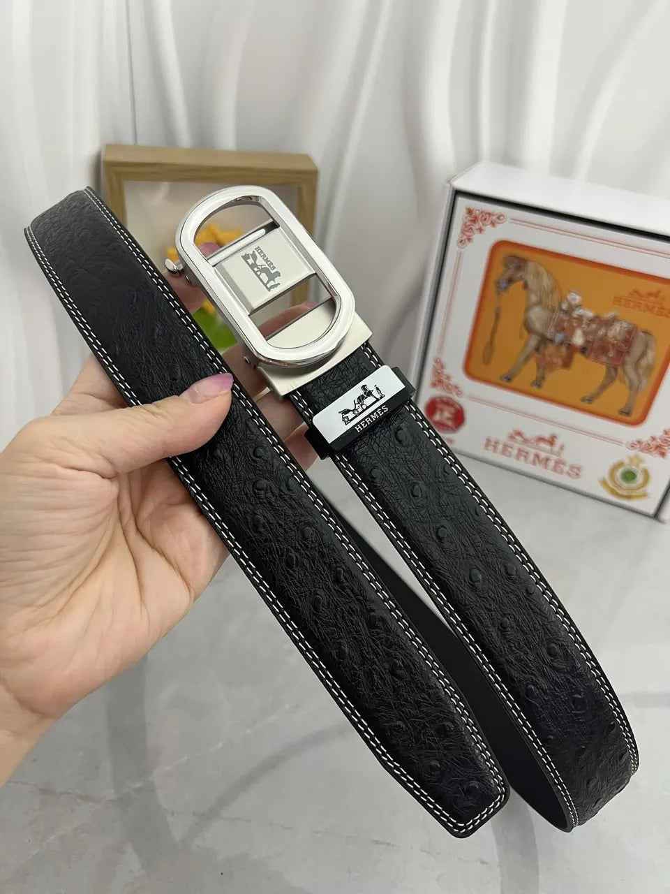 Hermes Ostrich Leather Belt - Hình 2