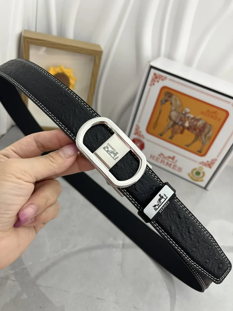 Hermes Ostrich Leather Belt - Hình 3