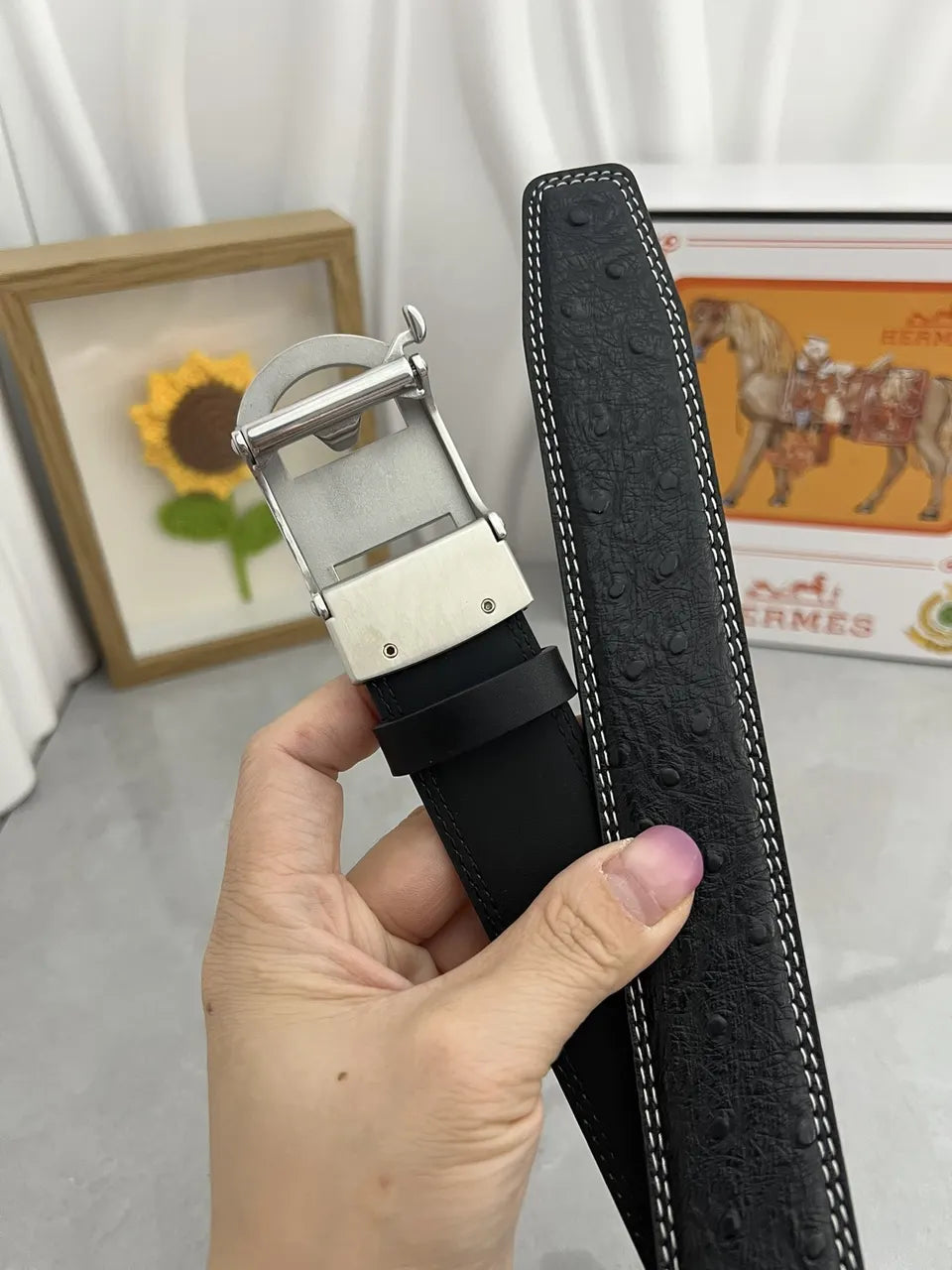 Hermes Ostrich Leather Belt - Hình 6