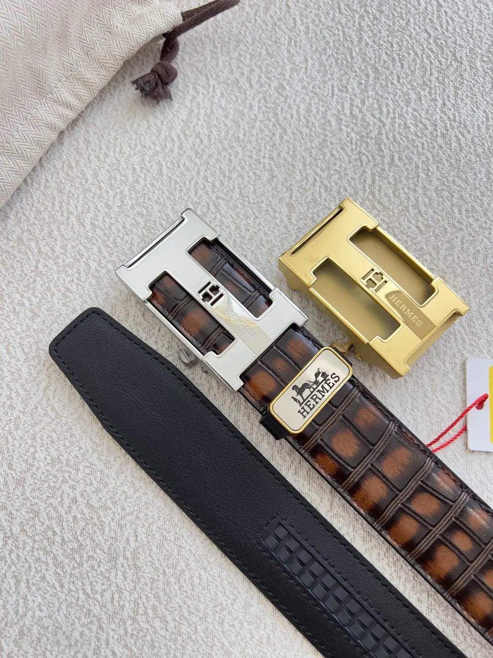 Hermes Brown Crocodile Leather Belt - Hình 8