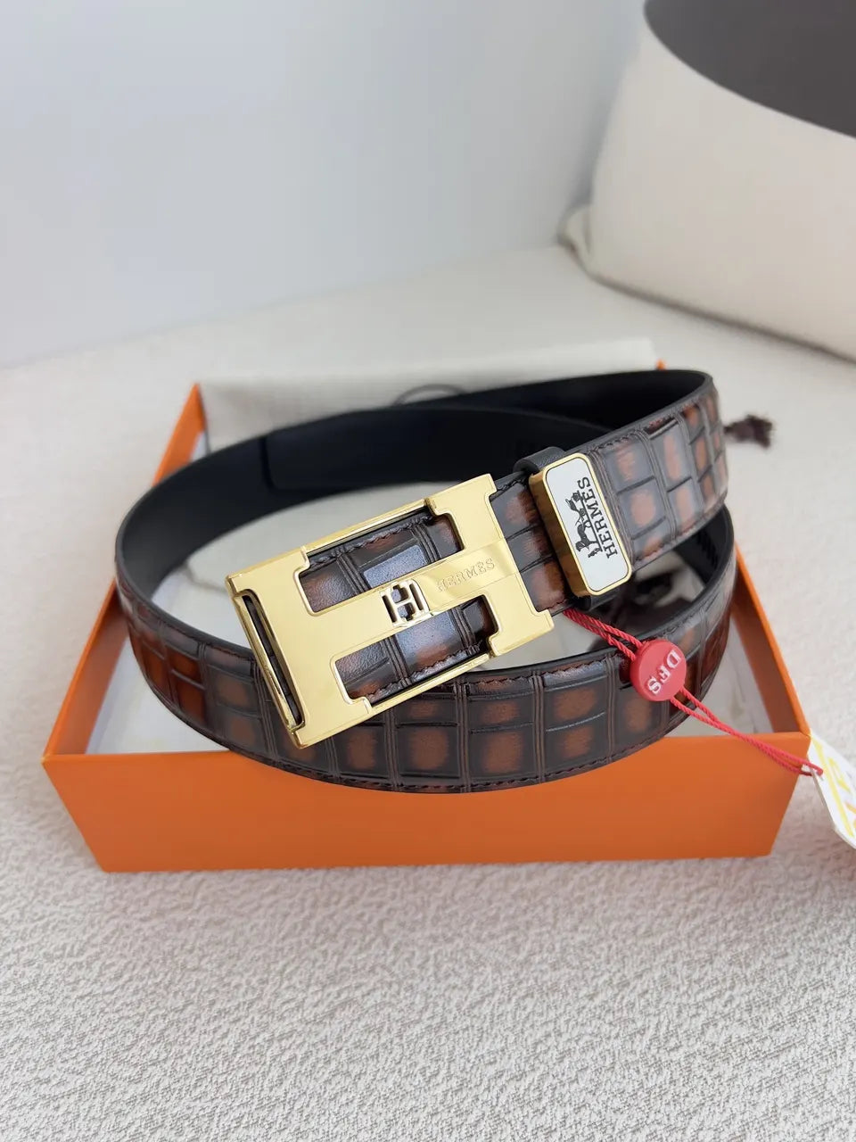 gold Hermes Brown Crocodile Belt