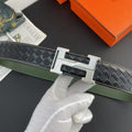Hermes Black Woven Green Leather Belt